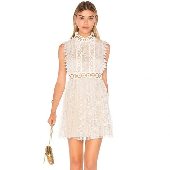 FREE PEOPLE Forever Lace Crochet Babydoll OPEN Back Mini Dress SZ 2 - Picture 1 of 7